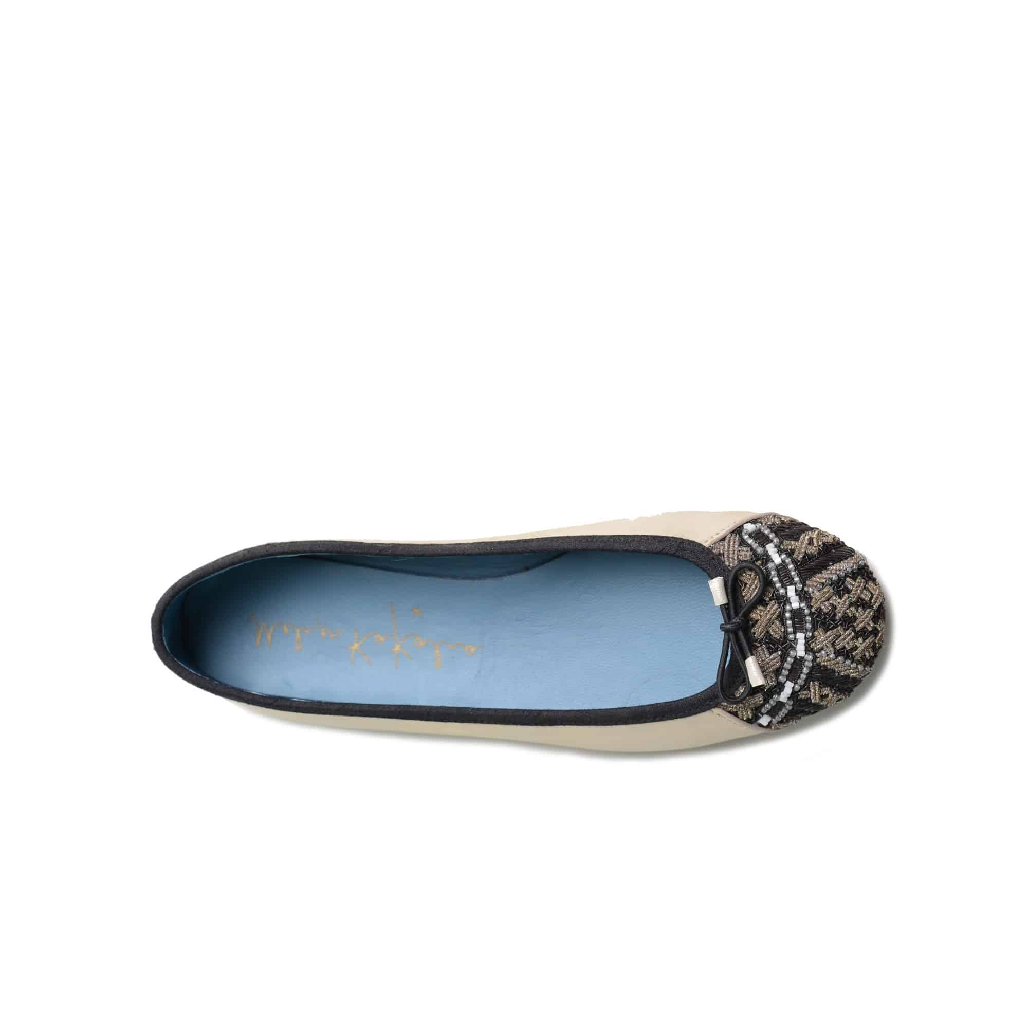 Meher Kakalia BIZI Ballet flat in pearl white with metallic embroidered toe cap by Meher Kakalia