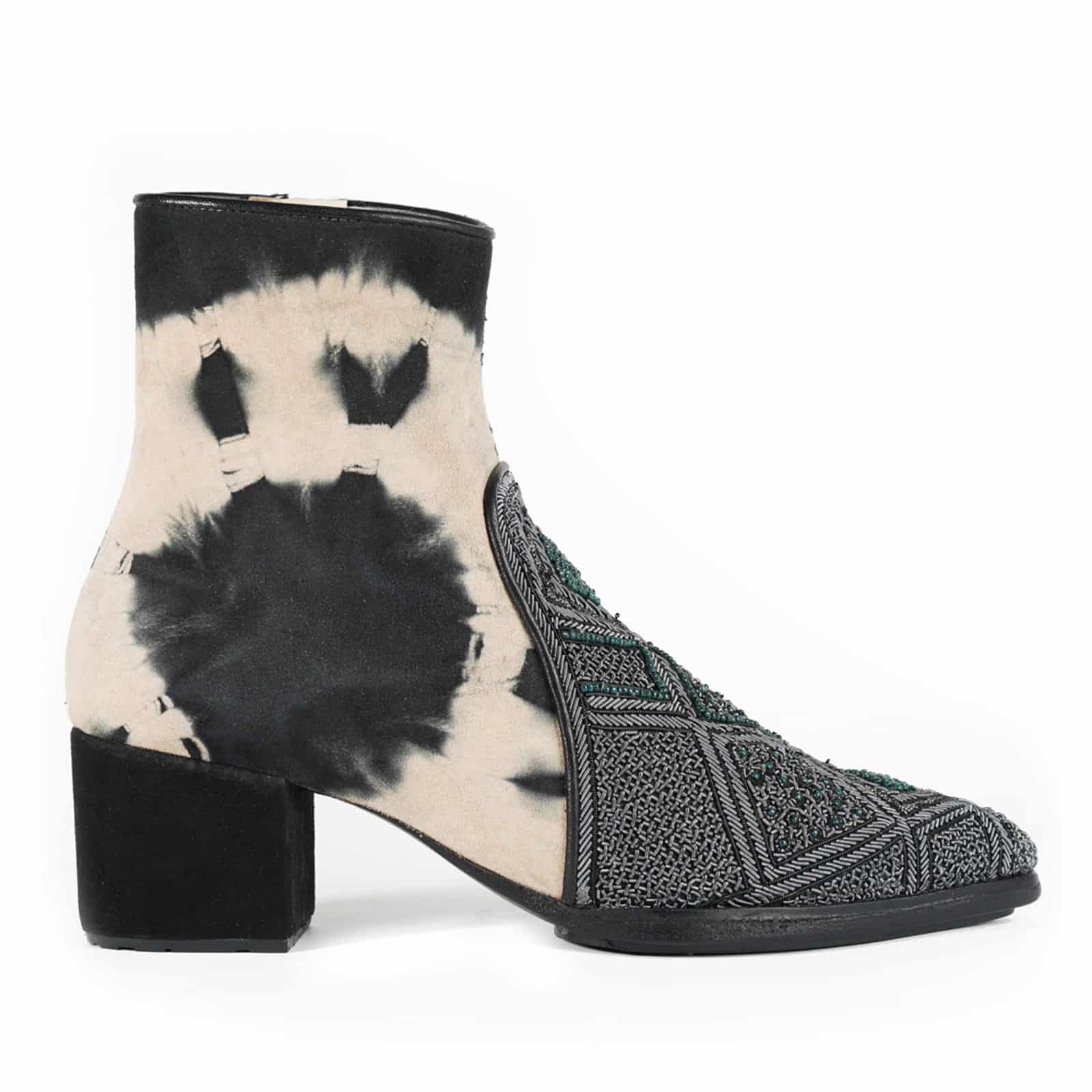 Meher Kakalia Queen Point Heel with tie-dye leather and geometric embroidery