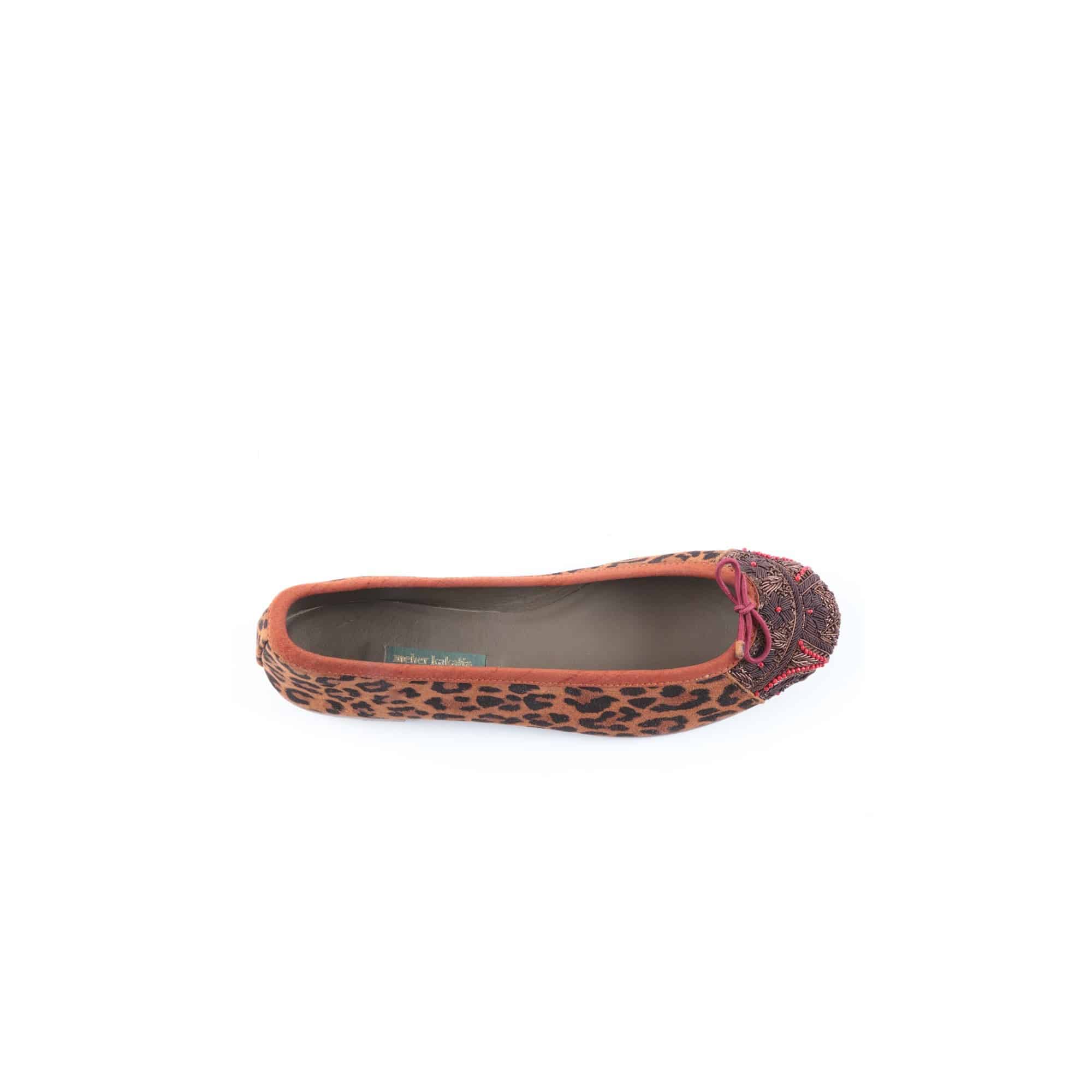 Meher Kakalia Leopard-print BIZI Ballet flat with red embroidered toe by Meher Kakalia