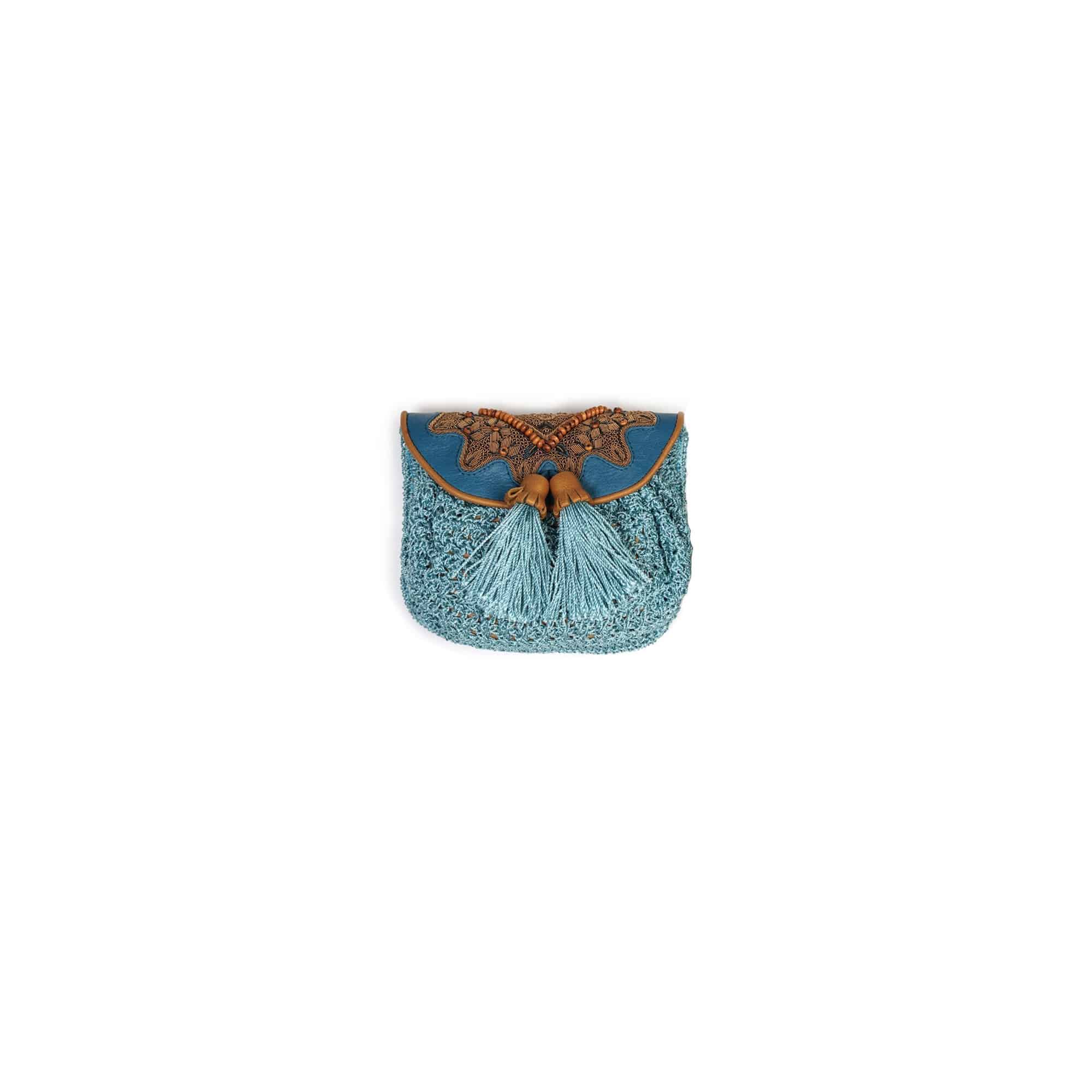 Meher Kakalia Mini Accordion Bag crochet brown/peacock shell
