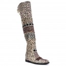 Meher KakaliaLuxury women’s tall boots with leopard print, embroidery, and adjustable lace-up back