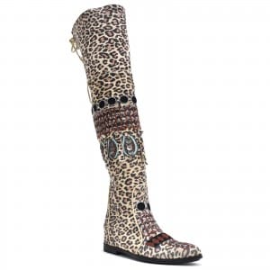 Luxury women’s tall boots with leopard print, embroidery, and adjustable lace-up back