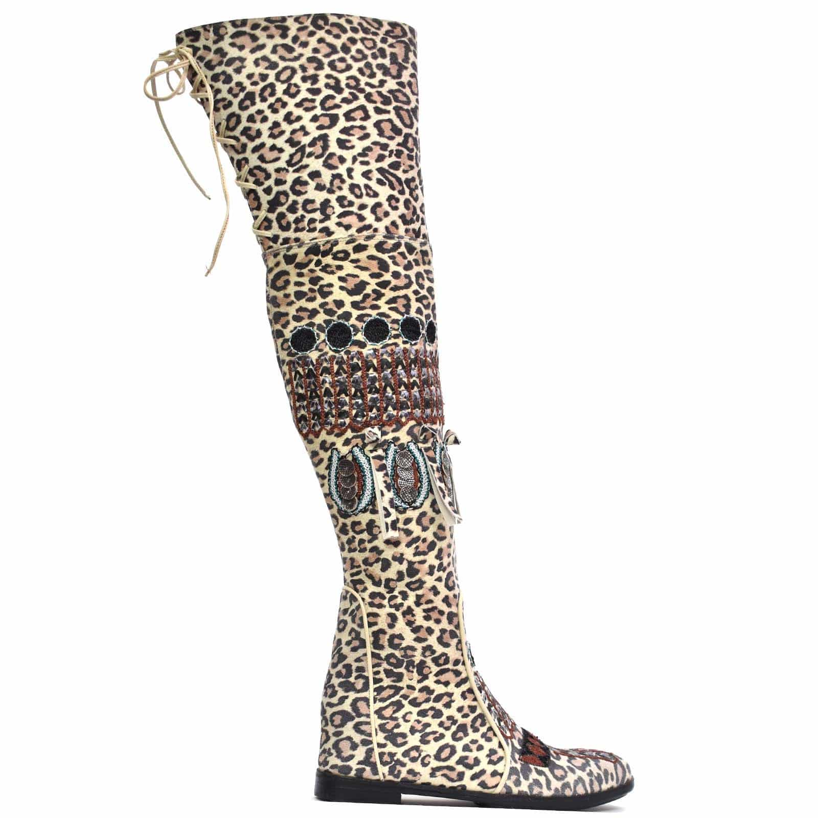 Kandy Boot in leopard-print leather with Mughal-inspired embroidery
