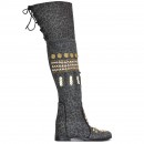 Meher KakaliaOver-knee boots in shadow leopard-print leather with Mughal-inspired embroidery and layered leather appliqué detailing.