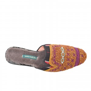 Artisan-crafted tartan house shoes with goat leather and embroidery