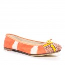 Meher KakaliaSide view of tie-dye orange suede ballet flat with embroidered toe