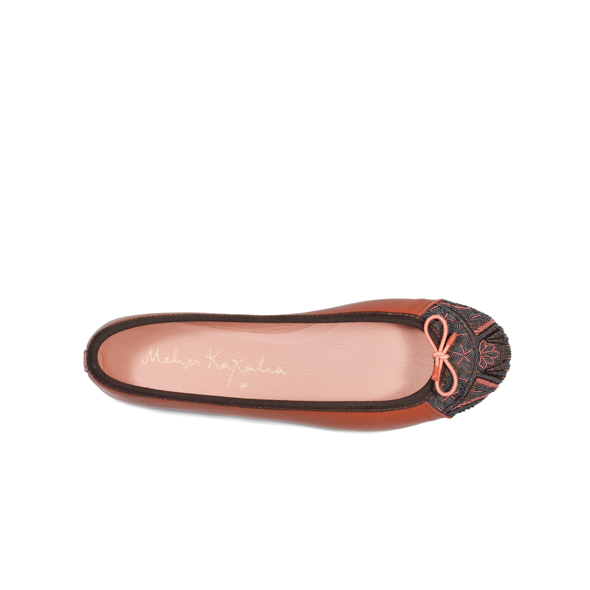 Meher Kakalia Orange ballet flat with black and coral embroidery – Meher Kakalia