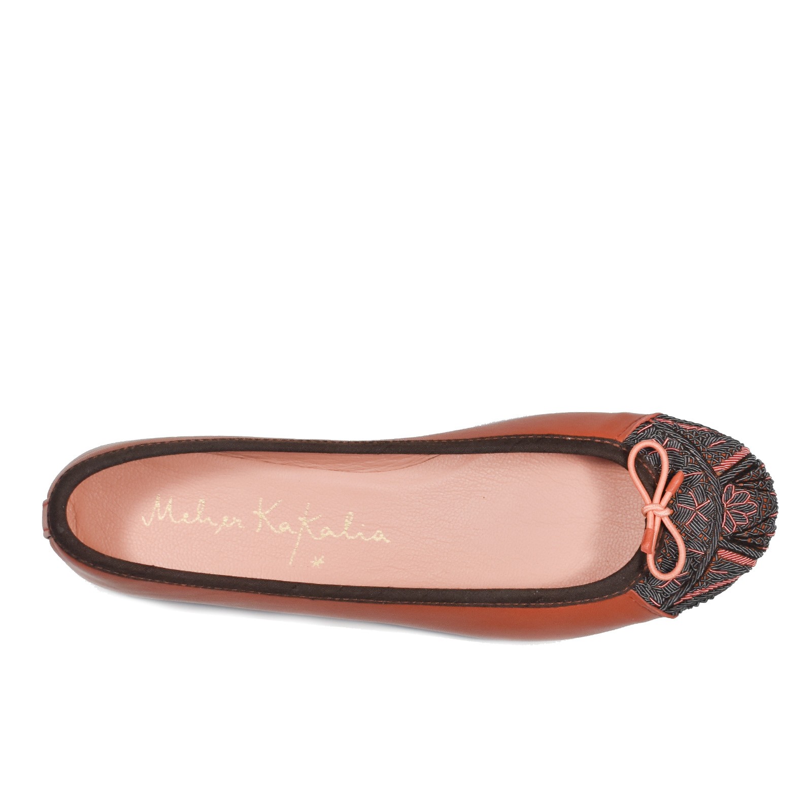 Orange ballet flat with black and coral embroidery – Meher Kakalia