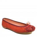 Meher KakaliaEco-friendly Bizi Ballet in red suede with metal coil embroidery by female artisans. A luxurious yet comfortable flat shoe.