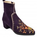 Meher KakaliaBottines en daim violet avec talon bloc et broderies artisanales