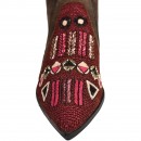 Meher KakaliaSuede ankle boot with Mughal-inspired dabka embroidery in burgundy tones