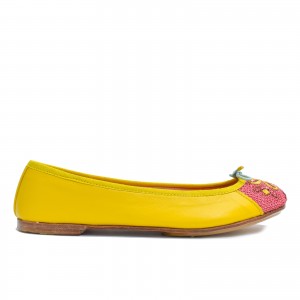 Eco-Friendly Yellow and Pink Meher Kakalia Bizi Ballet Flats with Handcrafted Embroidery and Soft Leather