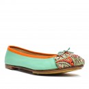 Meher KakaliaTurquoise ballet flat with orange trim and handcrafted embroidery by Meher Kakalia