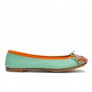 Meher KakaliaMeher Kakalia BIZI flat in turquoise leather with coral and gold beaded toe detail