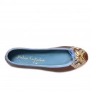 Meher KakaliaBrown BIZI Ballet with Bodrum Shell coil embroidery and blue trim