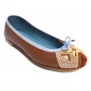 Meher KakaliaSide view of the saddle brown Meher Kakalia Ballet with embroidered toe