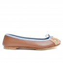 Meher KakaliaBIZI Ballet in brown leather with pale blue edging and embroidered toe