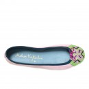 Meher KakaliaLilac suede ballet flat with a green and pink embroidered toe and deep blue trim
