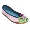 Meher KakaliaSide view of lilac suede ballet flat with green and pink embroidery