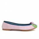 Meher KakaliaLilac suede ballet flat with blue trim and embroidered toe on a leather sole