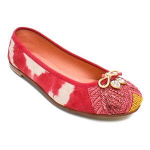 Meher Kakalia handmade ballerina flat in pink suede with white tie-dye and beadwork
