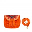Meher KakaliaMeher Kakalia Mini Accordion Bag in biscuit and orange crochet, versatile for crossbody, belt, or shoulder wear.