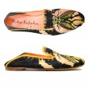 Meher KakaliaMeher Kakalia Moccasins in Black and Beige, handcrafted with eco-friendly tie-dye leather and elegant embroidery.
