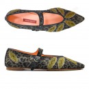 Meher KakaliaClose-up of the embroidered leaf pattern on Lulu Point leopard suede flats.