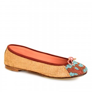 Eco-Friendly BIZI Ballet Flats in Natural Jute with Floral Embroidery, Flat Shoes for Summer, by Meher Kakalia