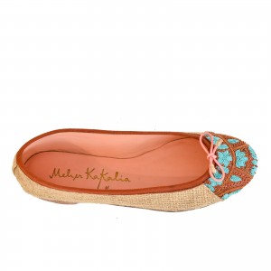 Sustainable Blue and Beige BIZI Ballet Flats in Natural Jute, Hand Embroidery, Luxurious Resort Footwear, Meher Kakalia Design
