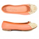 Meher KakaliaHand-embroidered PRIMA Ballerinas in coral, made with eco-friendly nappa leather, perfect for a summer wardrobe.