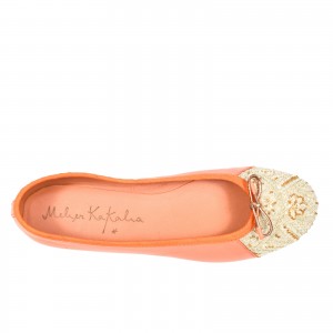 Eco-friendly Meher Kakalia Ballet flats in coral, designed with delicate embroidery for a luxurious and comfortable fit.