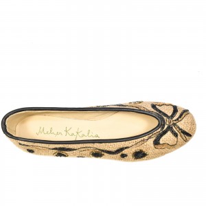 Handmade Darcey Ballet flats by Meher Kakalia, crafted with eco-friendly jute and decorated with dapka embroidery.
