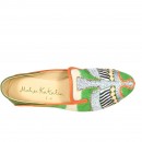 Meher KakaliaMeher Kakalia's luxurious tie-dye moccasins in green with detailed embroidery, perfect for a colourful, unique summer style.