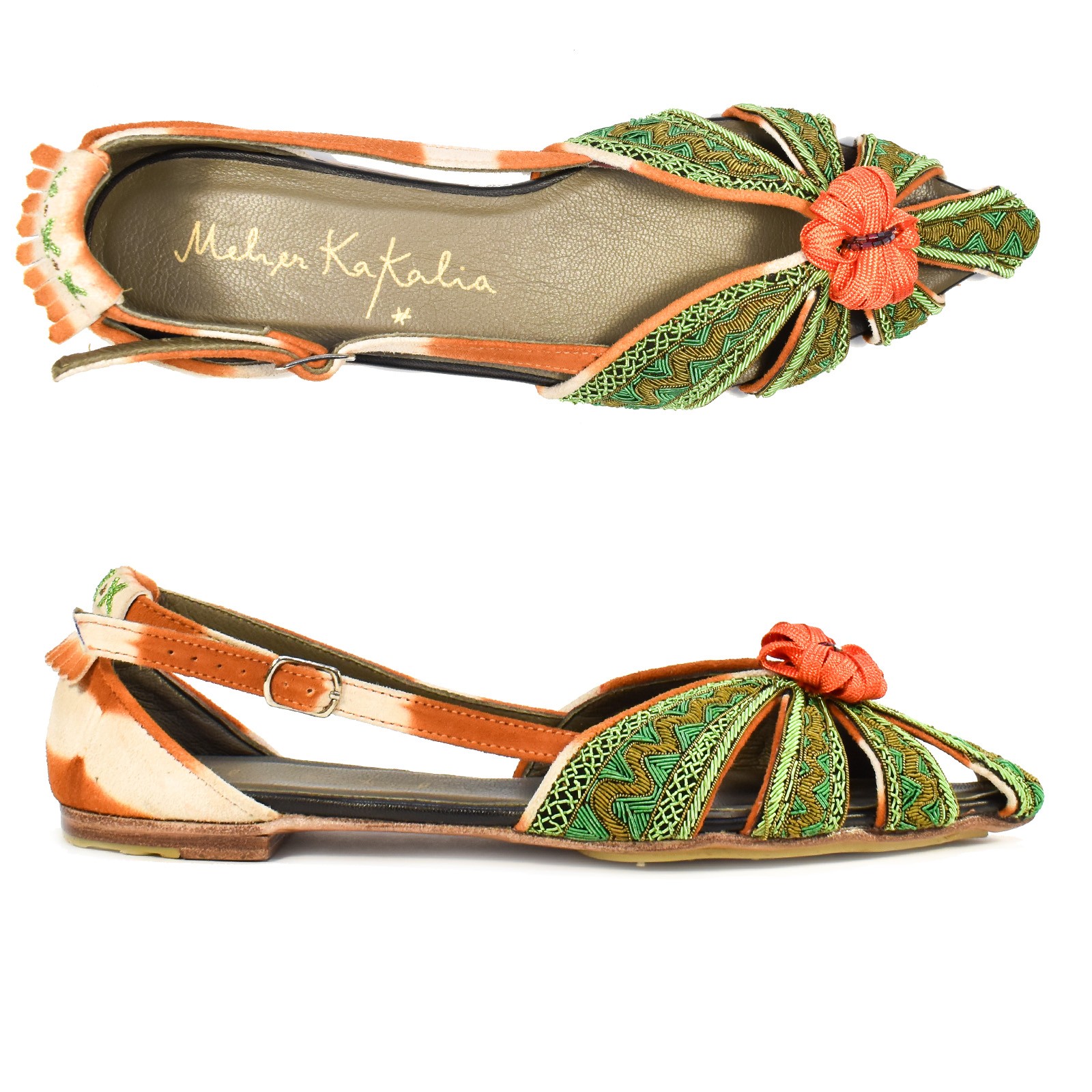 Hand-embroidered QUEEN DORIS SLINGBACK by Meher Kakalia , perfect for weddings, parties, and elegant events.