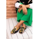 Meher KakaliaSustainable all leather Moccasins in Black/Beige with luxurious silk and tinsel thread embroidery for a unique design.