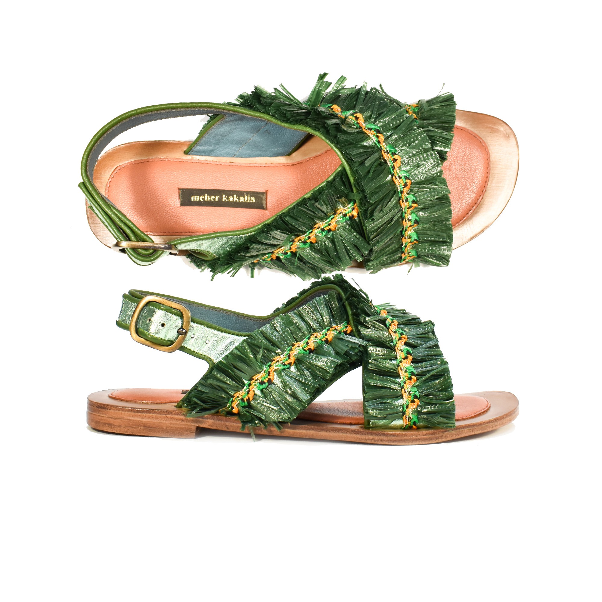 Meher Kakalia PONZA LIKU Sandals – Moka Pink Raffia, Handmade Leather Sandals by Meher Kakalia