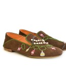 Meher KakaliaSide angle of Meher Kakalia Jewel Moccasin showing beaded and mukesh embroidery on suede