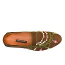 Meher KakaliaTop-down detail: Meher Kakalia Jewel Moccasin with pearl-like beads and asymmetric embroidery