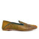 Meher KakaliaProfile view of Meher Kakalia Luna Moccasin highlighting hand-stitched embroidery on croc leather.