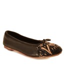 Meher KakaliaBlack ballet flats by Meher Kakalia with black and gold embroidery and black trim.