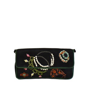 Meher Kakalia bags Meher Kakalia Jewel Clutch in black with hand embroidery and pearl accents.