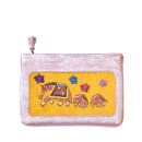 Meher KakaliaLimited-edition bubblegum leather pochette with ochre elephant embroidery (online exclusive)