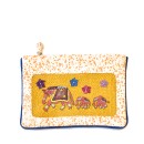 Meher KakaliaLimited-edition splatter-print leather pochette with ochre elephant embroidery (online exclusive)