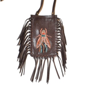 Meher Kakalia e-shop Limited-edition dark brown fringe phone bag with embroidered insect motif (online exclusive)