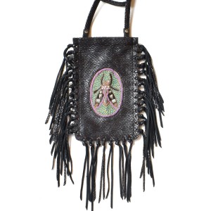 Meher Kakalia e-shop Limited-edition magma black fringe phone bag with embroidered insect motif (online exclusive)