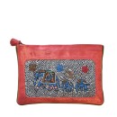 Meher KakaliaLimited-edition coral leather pochette with blue elephant embroidery by Meher Kakalia (online exclusive)