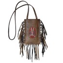 Meher KakaliaSide view of the limited-edition copper fringe phone bag with long leather fringes