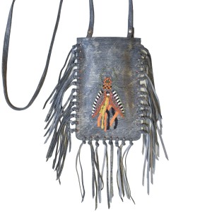 Meher Kakalia e-shop Limited-edition comet grey leather fringe phone bag with embroidered insect motif (online exclusive)