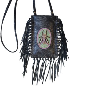 Meher Kakalia e-shop Limited-edition magma black fringe phone bag with embroidered insect motif (online exclusive)